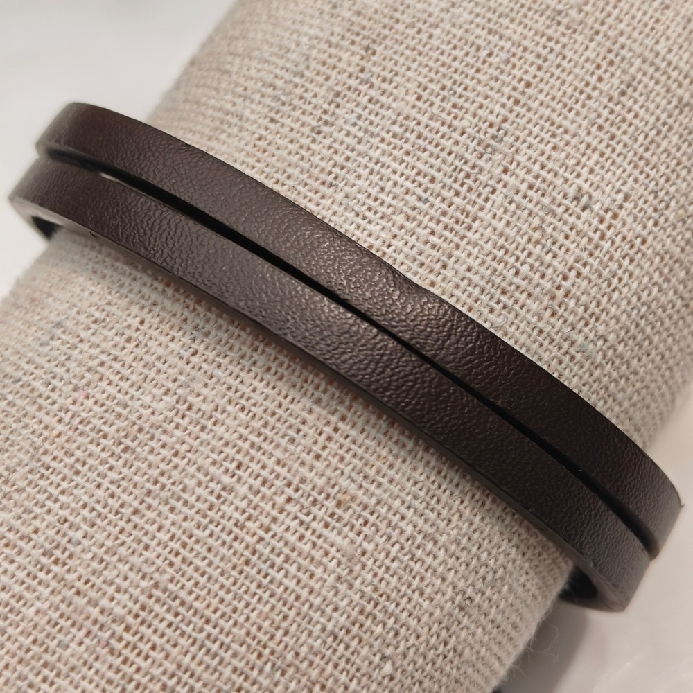 Mens Dark Brown Double Layer Faux Leather Bracelet Adjustable Pull Cord